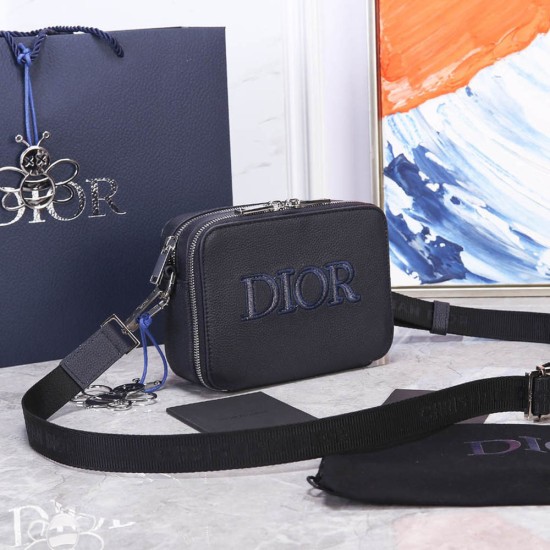 Dior Mini Messenger Bag In Grained Calfskin With Dior Embroidery 17cm