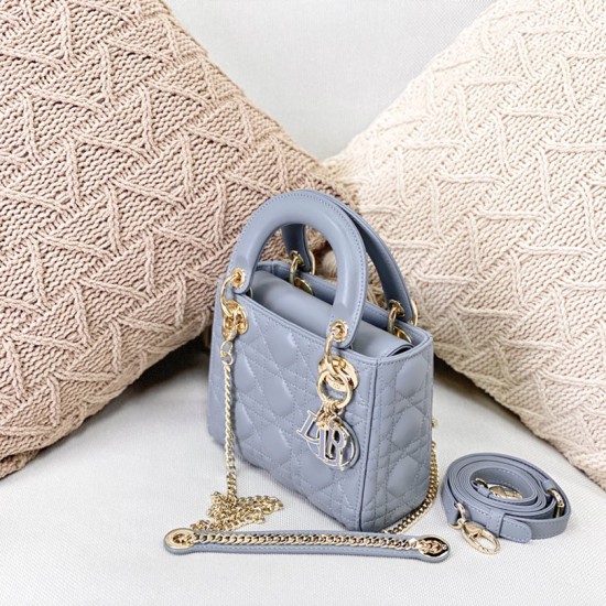 Dior Mini Lady Dior Bag In Cannage Lambskin With Tonal Enamel Signature 2 Colors 17cm