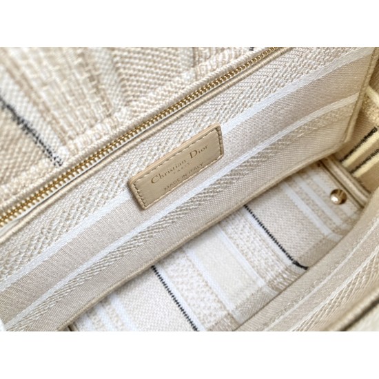 Dior Medium Lady D-Lite Bag Vertical D-Stripe Embroidery 24cm