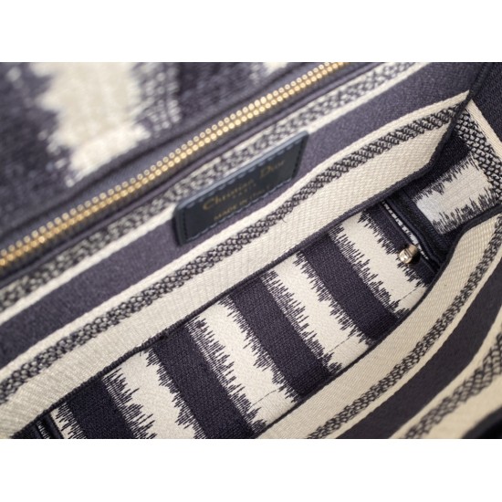 Dior Medium Lady D-Lite Bag Navy Vertical Stripe Embroidery 24cm