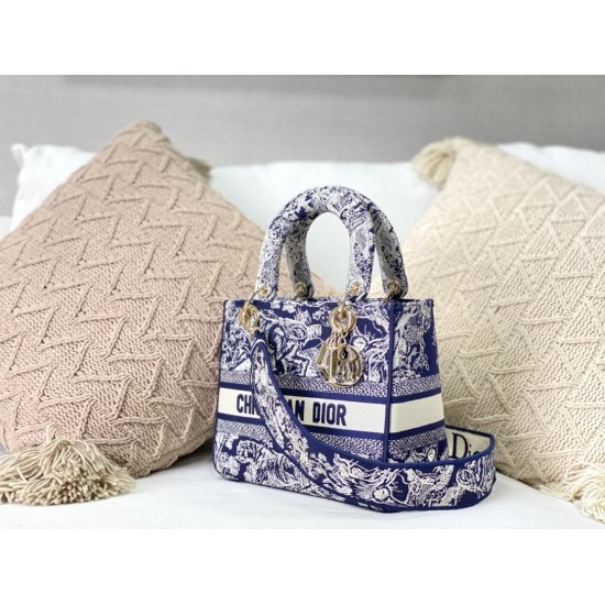 Dior Medium Lady D-Lite Bag In Toile De Jouy Embroidery 6 Colors 24cm