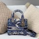 Dior Medium Lady D-Lite Bag Blue Palm Tree Embroidery 24cm