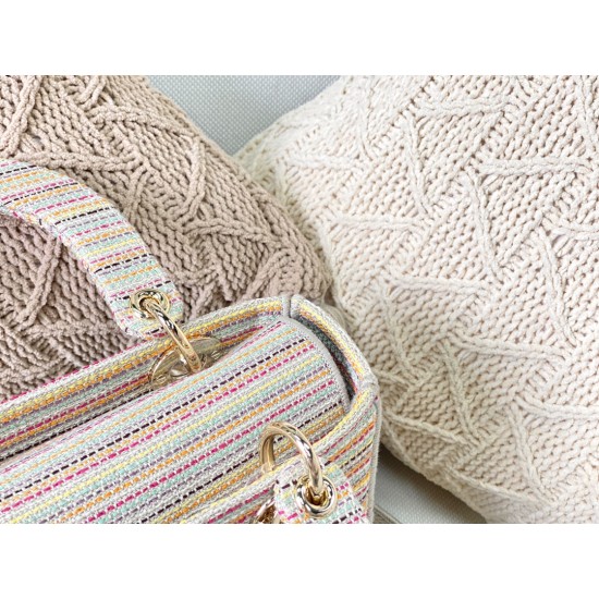 Dior Medium Lady D-Lite Bag Multicolor Stripe Embroidery 24cm