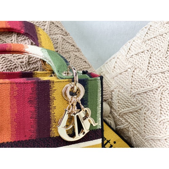 Dior Medium Lady D-Lite Bag Multicolor Vertical Stripe Embroidery 24cm