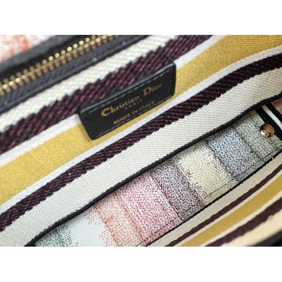 Dior Medium Lady D-Lite Bag Multicolor Vertical Stripe Embroidery 24cm