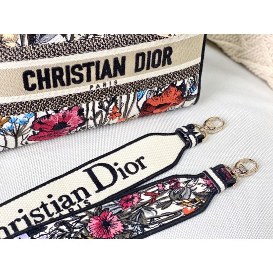 Dior Medium Lady D-Lite Bag Hibiscus Embroidery-24cm