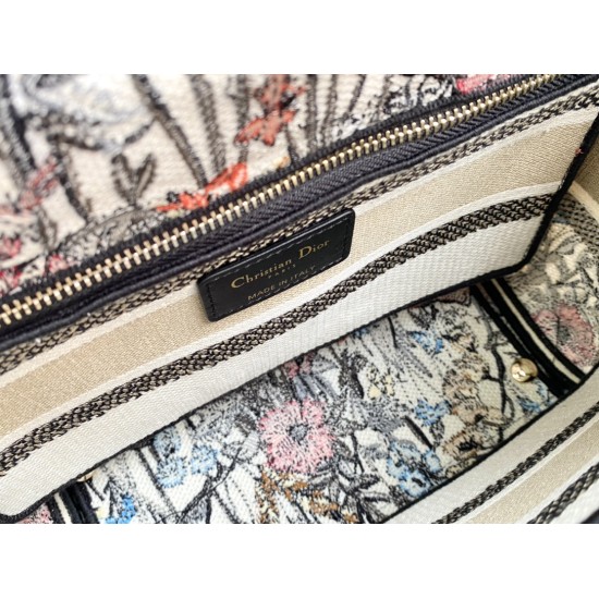 Dior Medium Lady D-Lite Bag Hibiscus Embroidery-24cm