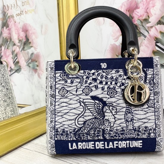 Dior Medium Lady D-Lite Bag Wheel of Fortune Embroidery 24cm