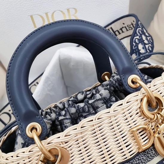 Dior Medium Lady Dior Bag In Natural Wicker and Dior Oblique Jacquard 4 Colors 24cm