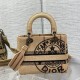 Dior Medium Lady Dior Bag In Jute Canvas Embroidery With Dior Union Motif 24cm
