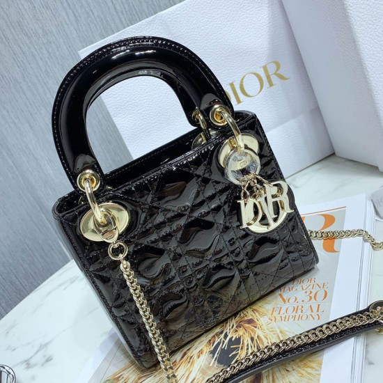Dior Mini Lady Dior Bag In Cannage Patent Calfskin 8 Colors 17cm