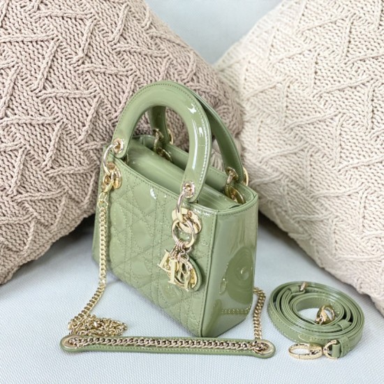 Dior Mini Lady Dior Bag In Cannage Patent Calfskin 17cm