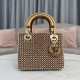 Dior Mini Lady Dior Bag In Square Pattern Embroidery Set With Strass And White Round Beads 17cm