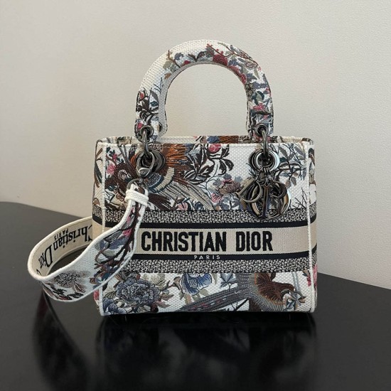 Dior Medium Lady D-Lite Bag In Multicolor Dior Jardin d'Hiver Embroidery 24cm