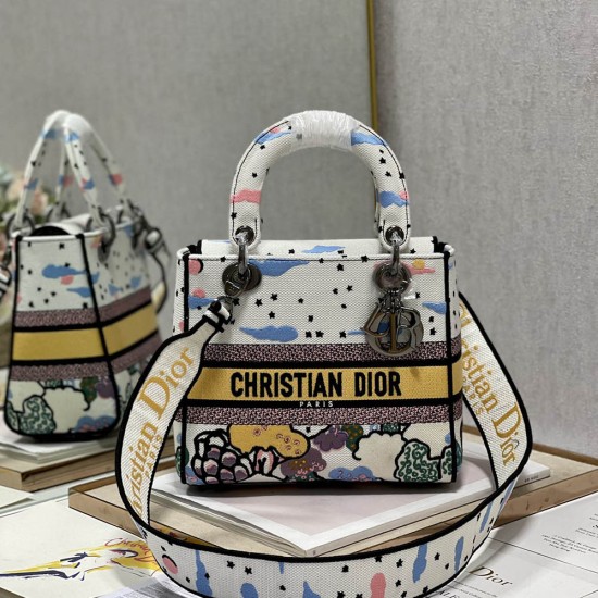Dior Medium Lady D-Lite Bag In Multicolor Dior Ciel De Reve Embroidery 24cm