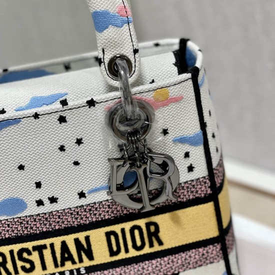 Dior Medium Lady D-Lite Bag In Multicolor Dior Ciel De Reve Embroidery 24cm