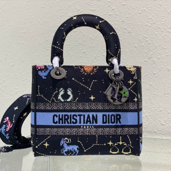 Dior Medium Lady D-Lite Bag In Multicolor Dior Pixel Zodiac Embroidery 24cm