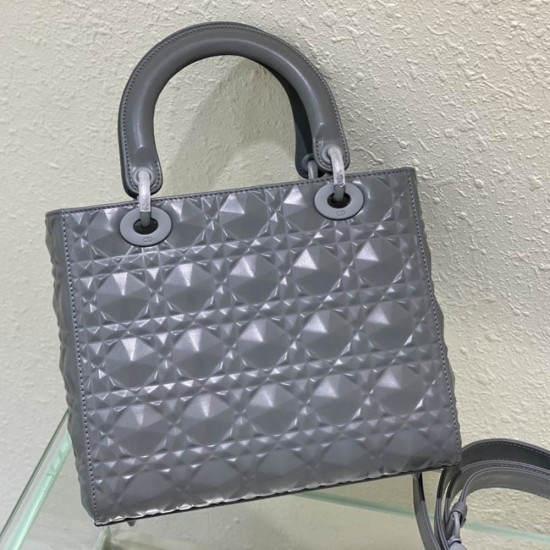 Dior Medium Lady Dior Bag In Cannage Calfskin With Diamond Motif And Tonal Enamel Charms 5 Colors 24cm