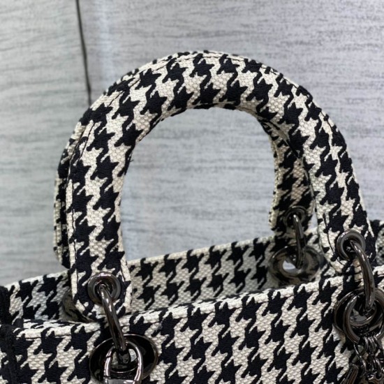 Dior Medium Lady D-Lite Bag In Houndstooth Embroidery 24cm