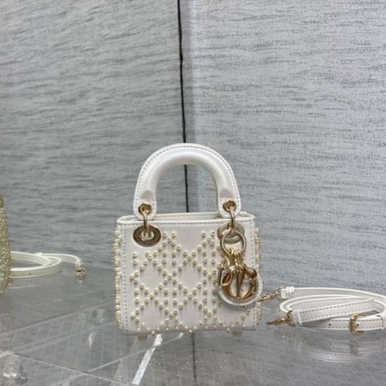 Dior Micro Lady Dior Bag In Cannage Lambskin with Resin Pearls 12cm