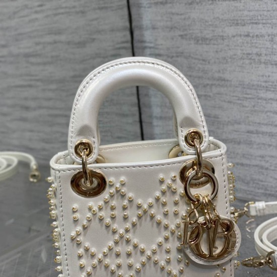 Dior Micro Lady Dior Bag In Cannage Lambskin with Resin Pearls 12cm