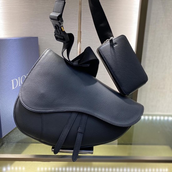 Dior Maxi Saddle Bag In Grained Calfskin 2 Colors 34cm