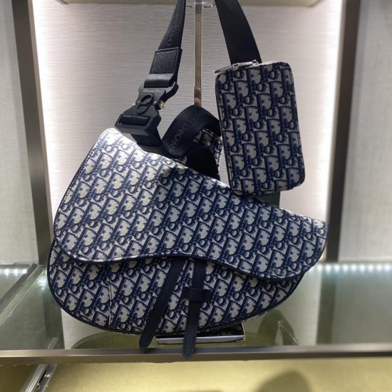 Dior Maxi Saddle Bag In Dior Oblique Jacquard 34cm