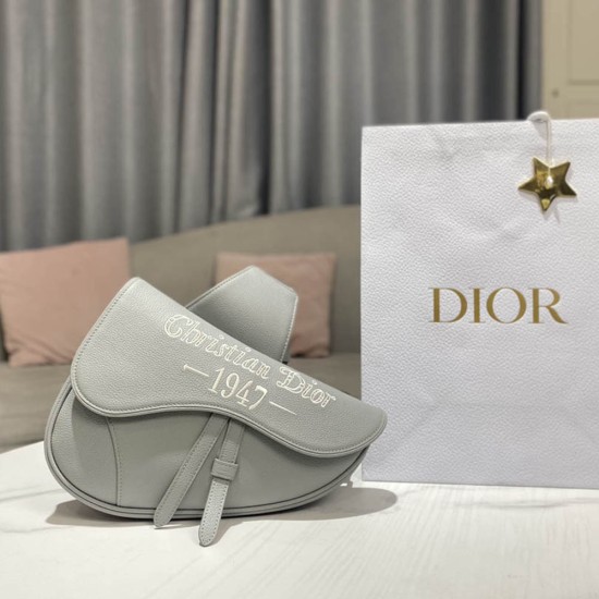 Dior Saddle Bag In Grained Calfskin With Christian Dior 1947 Signature 26cm