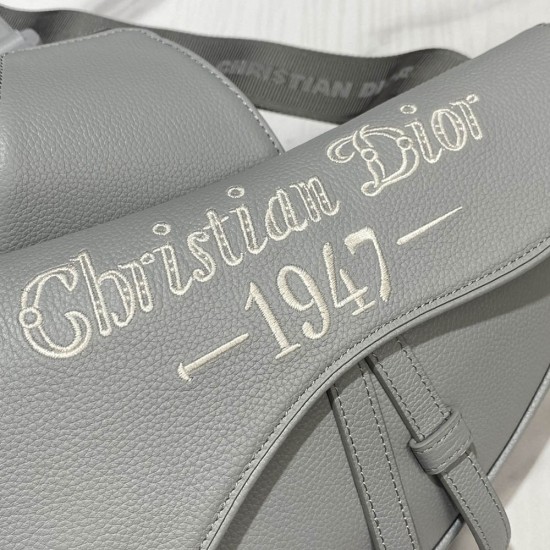 Dior Saddle Bag In Grained Calfskin With Christian Dior 1947 Signature 26cm