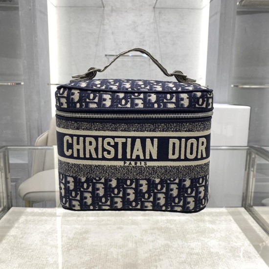 Dior Diortravel Vanity Case In Dior Oblique Embroidery 2 Colors 24cm