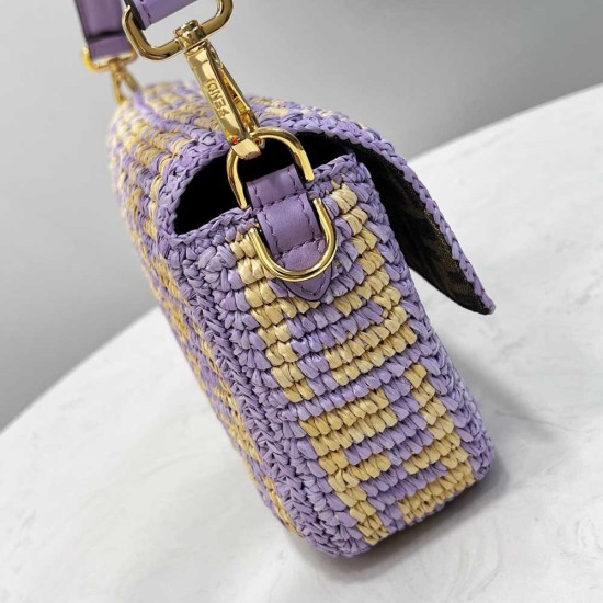 Fendi Medium Baguette Bag in Raffia Woven and Wine FF 4 Colors