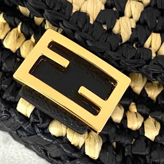 Fendi Micro Baguette Bag in Raffia Woven Beige FF 3 Colors