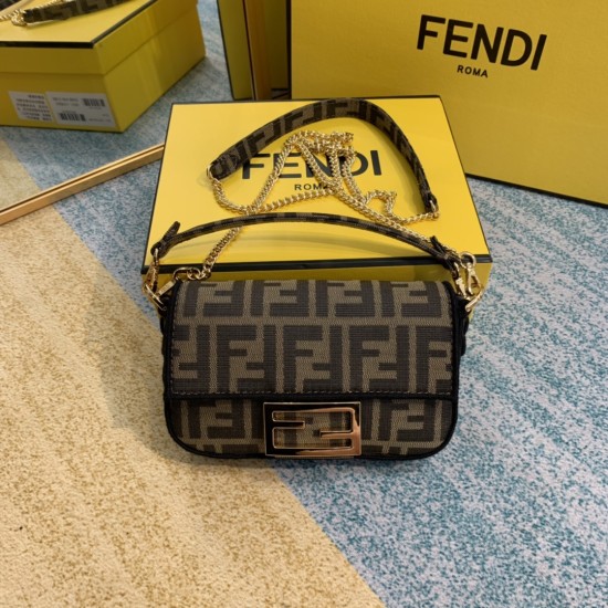 Fendi Iconic Mini Baguette Bag in Brown FF Canvas 