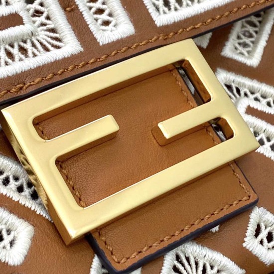 Fendi Baguette Bag in Brown FF Hollowed out Canvas And Calfskin