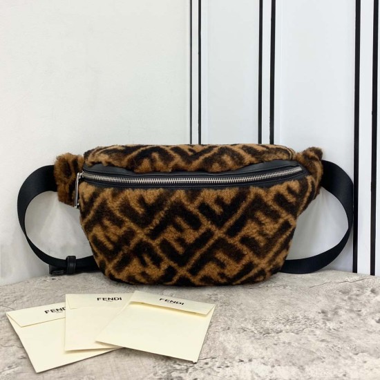 Fendi Belt Bag in Soft Sheepskin with Brown and Black FF Motif