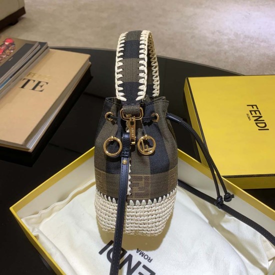 Fendi Mon Tresor Mini Bag With Straw Knitting and FF Fabric