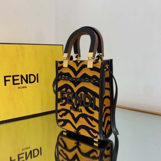 Fendi Sunshine Mini Shopper Tiger Motif Jacquard Fabric
