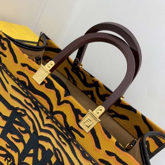 Fendi Sunshine Medium Shopper Tiger Motif Jacquard Fabric
