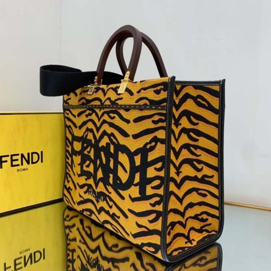 Fendi Sunshine Medium Shopper Tiger Motif Jacquard Fabric