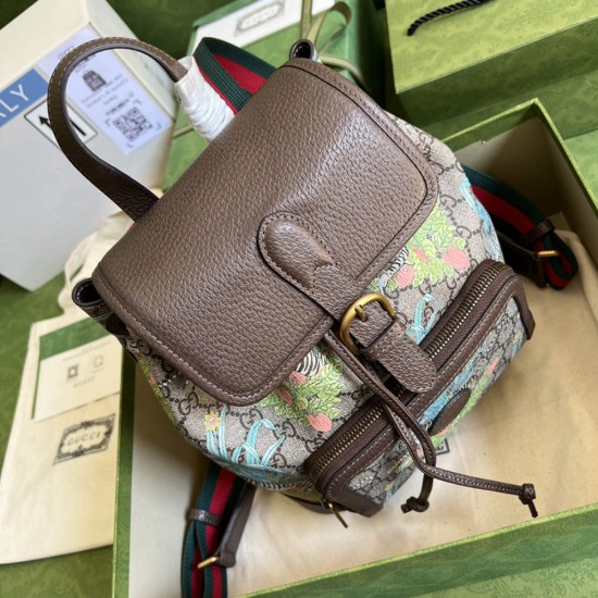 Gucci Backpack In GG Supreme Canvas And Leather With Interlocking G And Prints 2 Colors 26.5cm