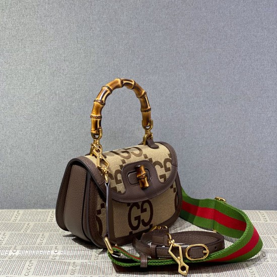 Gucci Bamboo 1947 GG Bag In Jumbo GG Canvas 17cm 21cm