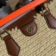 Gucci Diana Medium Tote Bag In Straw Effect Fabric With Bamboo Top Handle 35cm