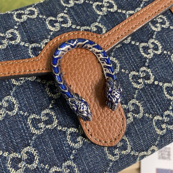 Gucci Dionysus Mini Chain Bag In Washed Organic GG Jacquard Denim And Leather Trims With Enamel Tiger Head Closure 20cm