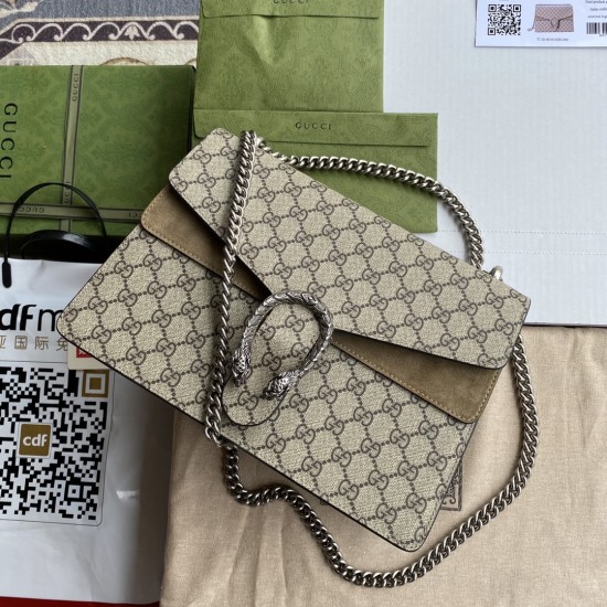 Gucci Dionysus Medium GG Shoulder Bag In GG Supreme Canvas And Suede 30cm