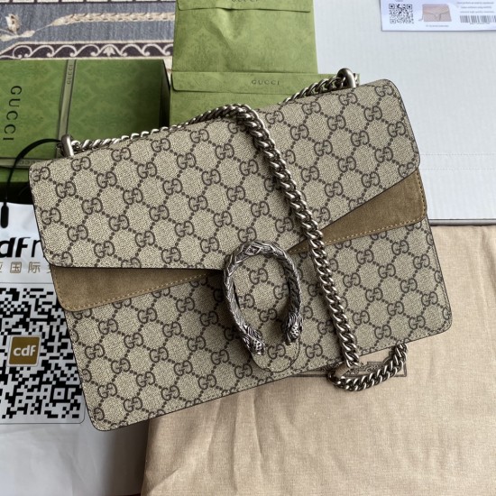 Gucci Dionysus Medium GG Shoulder Bag In GG Supreme Canvas And Suede 30cm