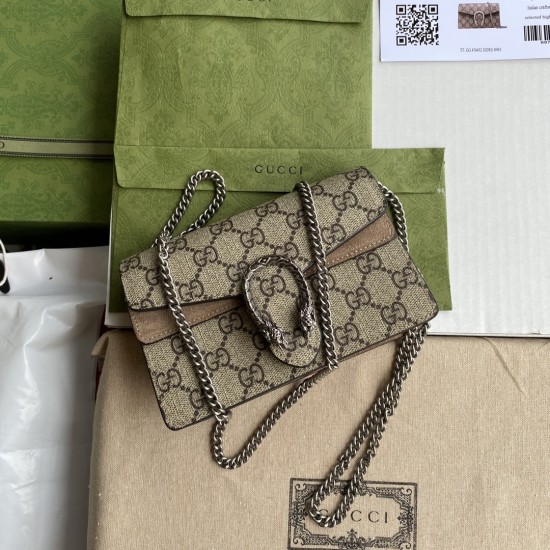 Gucci Dionysus GG Supreme Super Mini Bag In Canvas And Suede 16.5cm