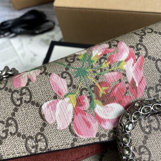 Gucci 2016 Re-Edition Dionysus Blooms Print Small Shoulder Bag In GG Supreme Canvas And Suede 25cm