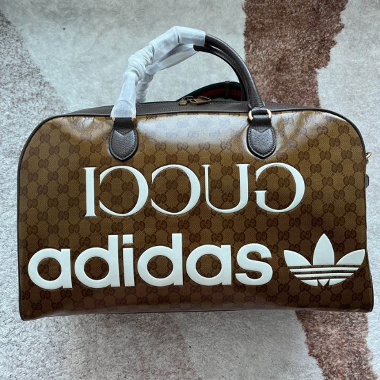 Gucci Adidas X Gucci Large Duffle Bag In GG Crystal Canvas And Leather With Trefoil Print 47cm