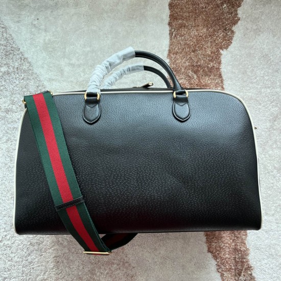 Gucci Adidas X Gucci Large Duffle Bag In Leather With Embossed Logo And Trefoil 47cm