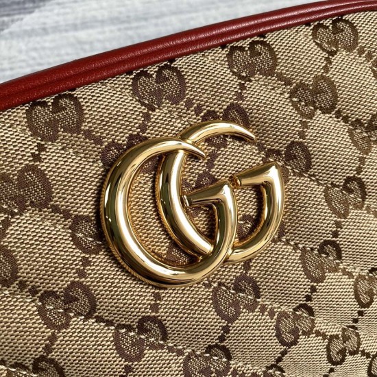 Gucci GG Marmont Small Shoulder Bag In Diagonal Matelassé Original GG Canvas With Contrasting Trims 2 Colors 24cm